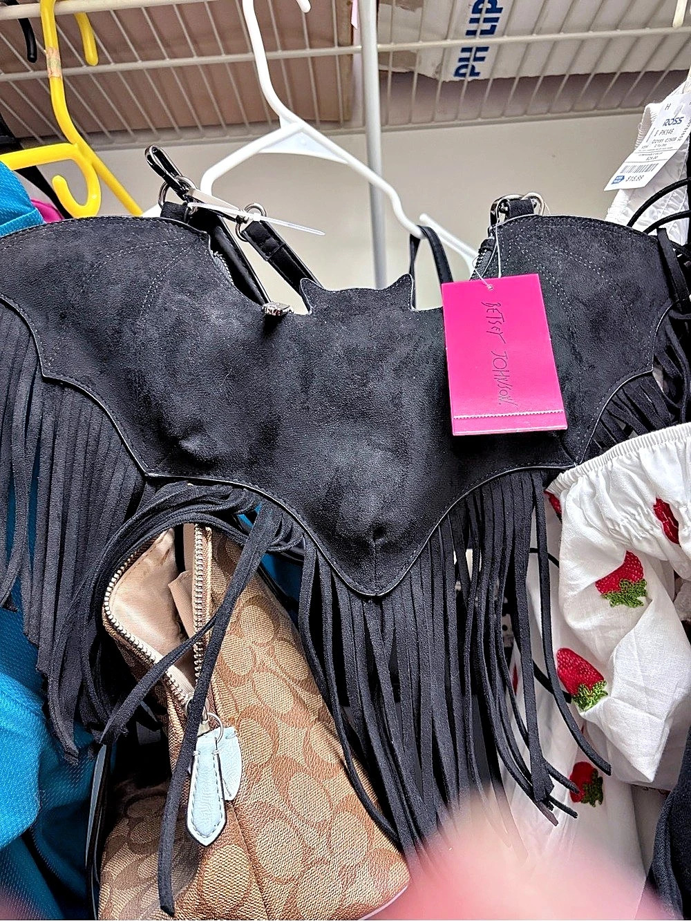 Betsey Johnson Wingin It Fringe Bat Crossbody Bag Black - Picture 3 of 9